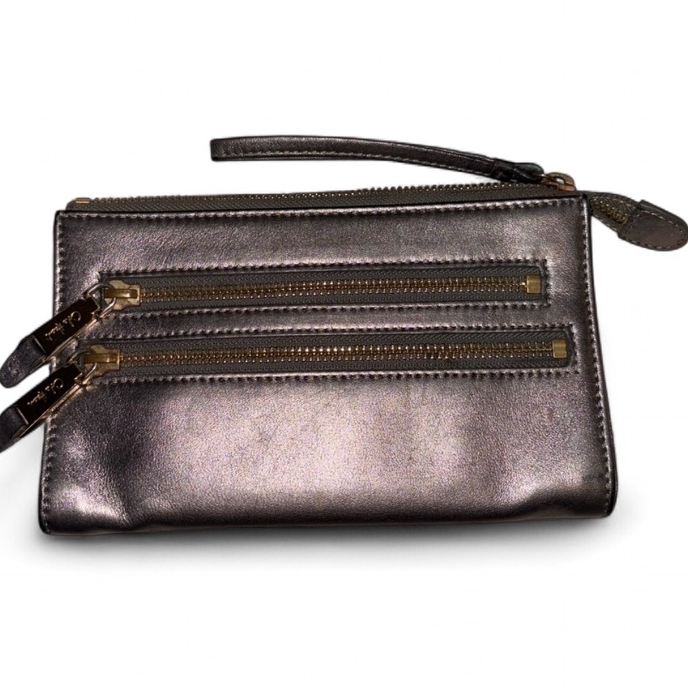 Cole Haan Y2K Metallic Leather Wristlet with Double Zipper
